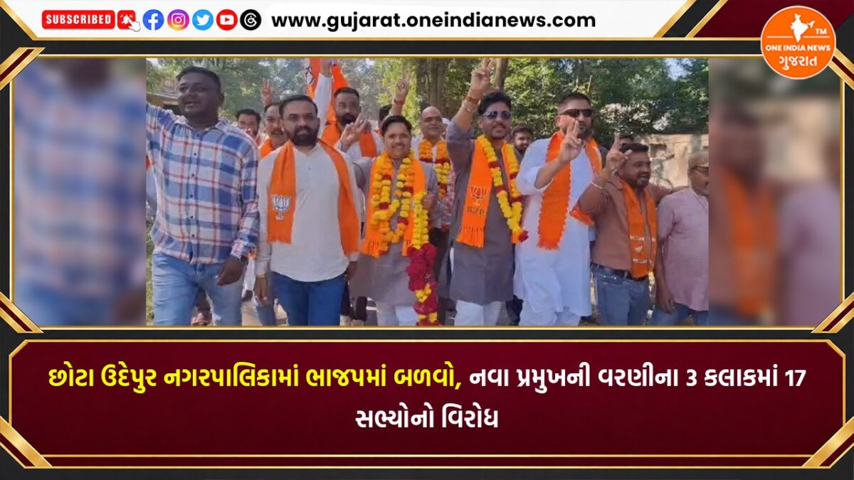 છોટા ઉદેપુર નગરપાલિકામાં ભાજપમાં બળવો, નવા પ્રમુખની વરણીના 3 કલાકમાં 17 સભ્યોનો વિરોધ